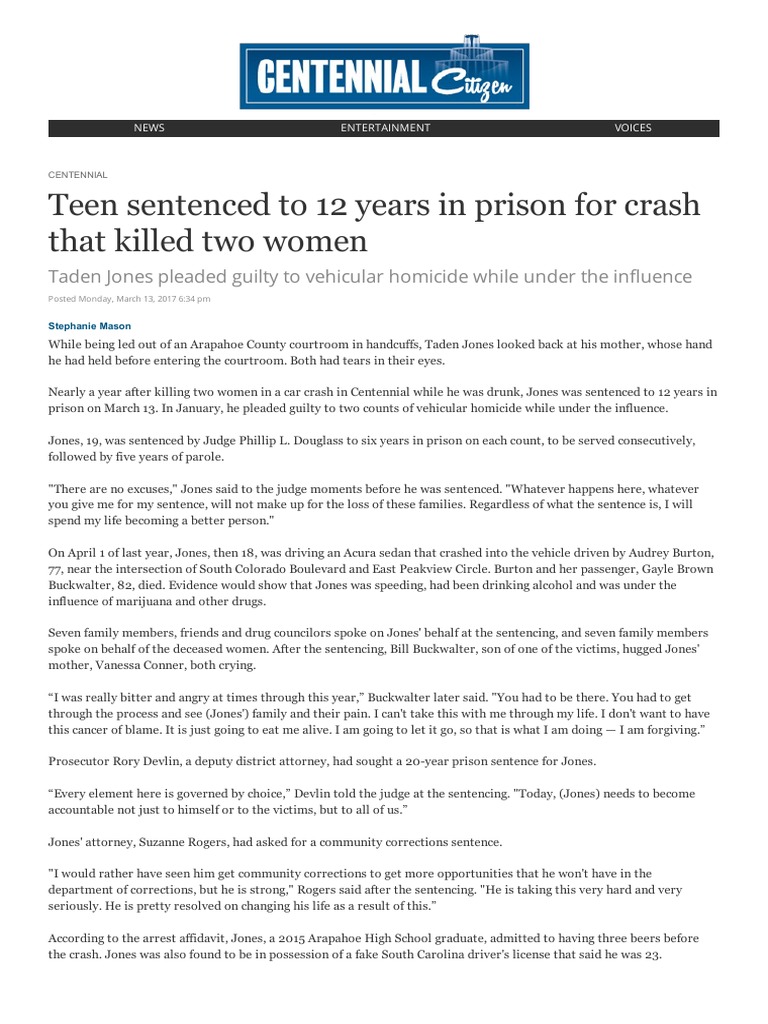 Teen Sentenced To 12 Years in Prison For Crash That Killed Two ...