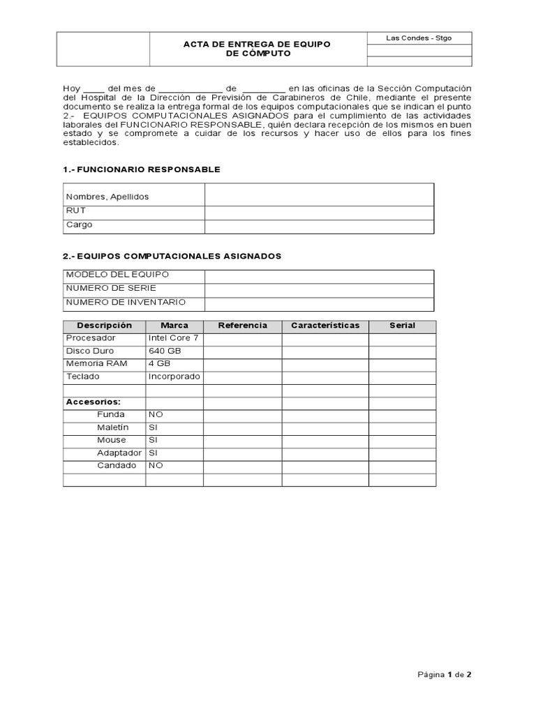 Acta de Entrega de Equipos de Cómputo | PDF | Equipo de oficina | Áreas ...