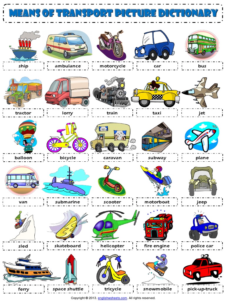 means of transport transportation pictionary poster