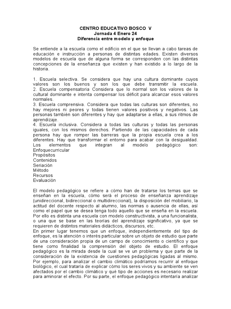 Diferencia Entre Modelo y Enfoque PDF Teoría Pedagogía