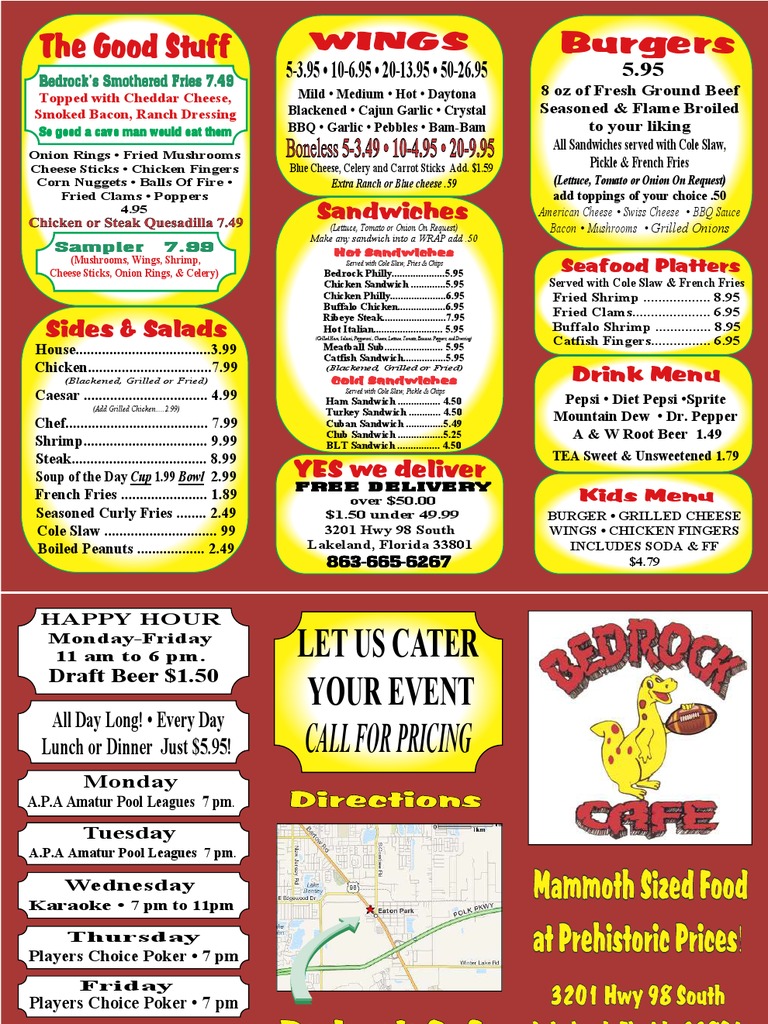 Bedrock Cafe Menu | PDF | Hamburgers | Coleslaw