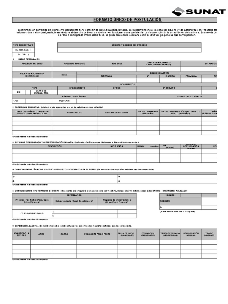 Formato Unicode Postulacion SUNAT | PDF | Business | Informática y ...