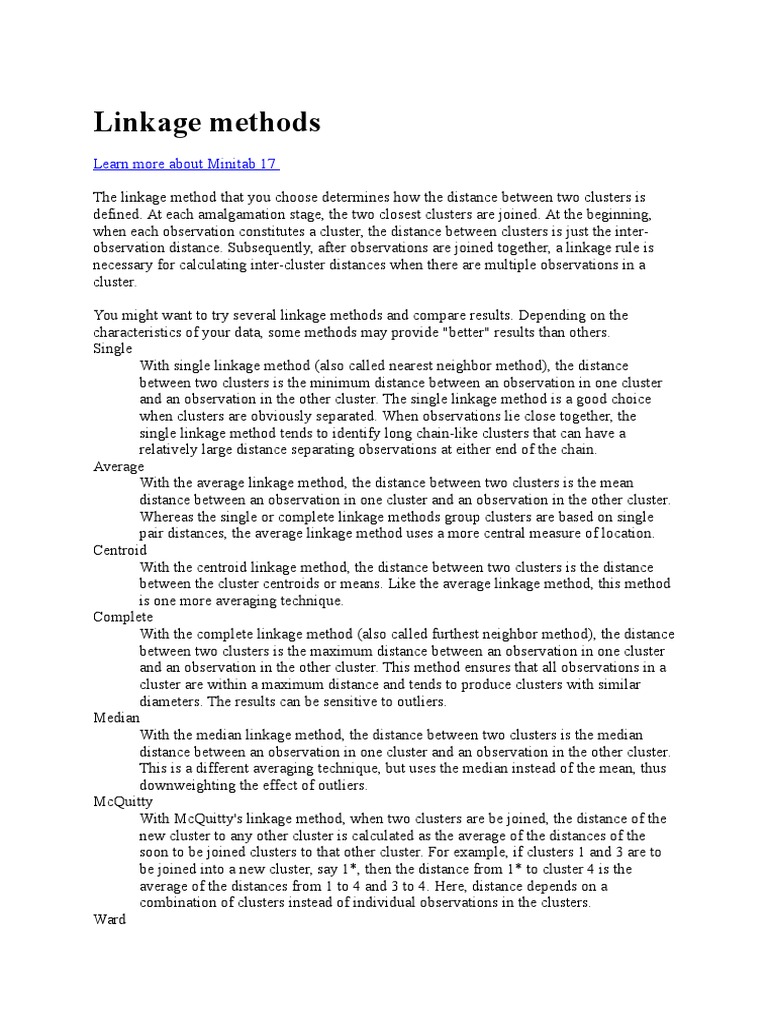 Linkage Methods PDF Cluster Analysis Median