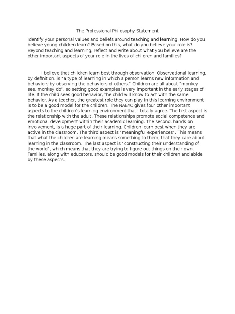 The Professional Philosophy Statement  PDF  Learning  Behavior