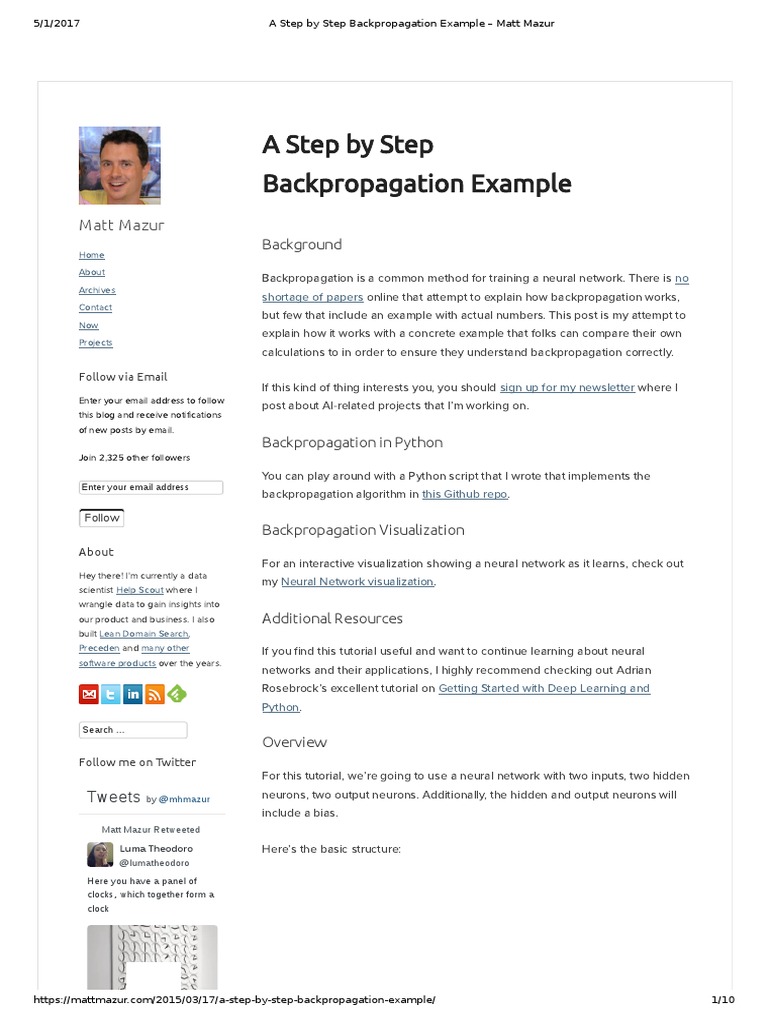 A Step by Step Backpropagation Example - Matt Mazur | PDF | Machine ...
