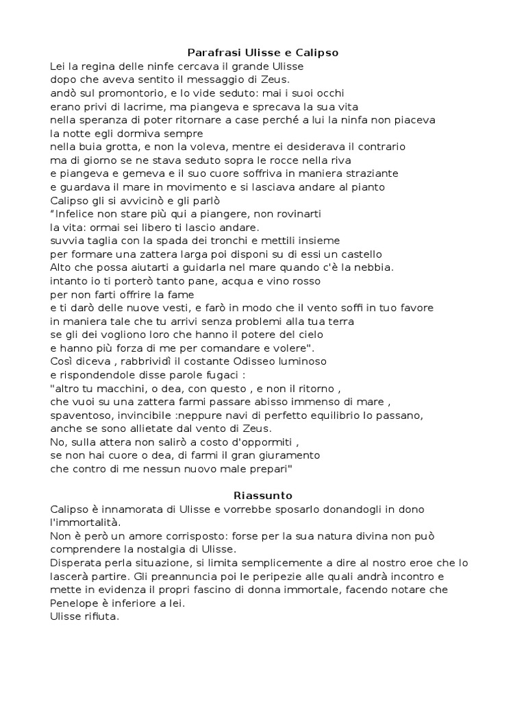 Lettera Di Calipso A Odisseo Commento