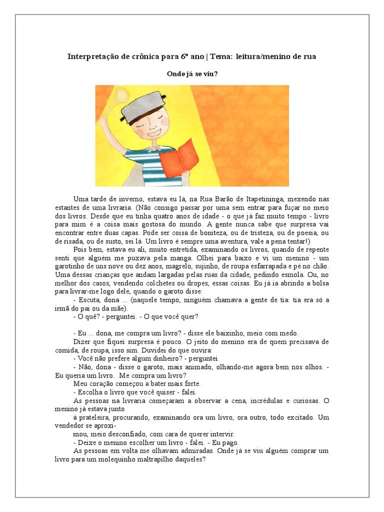 Interpretação de Crônica para 6º Ano | PDF | Livros