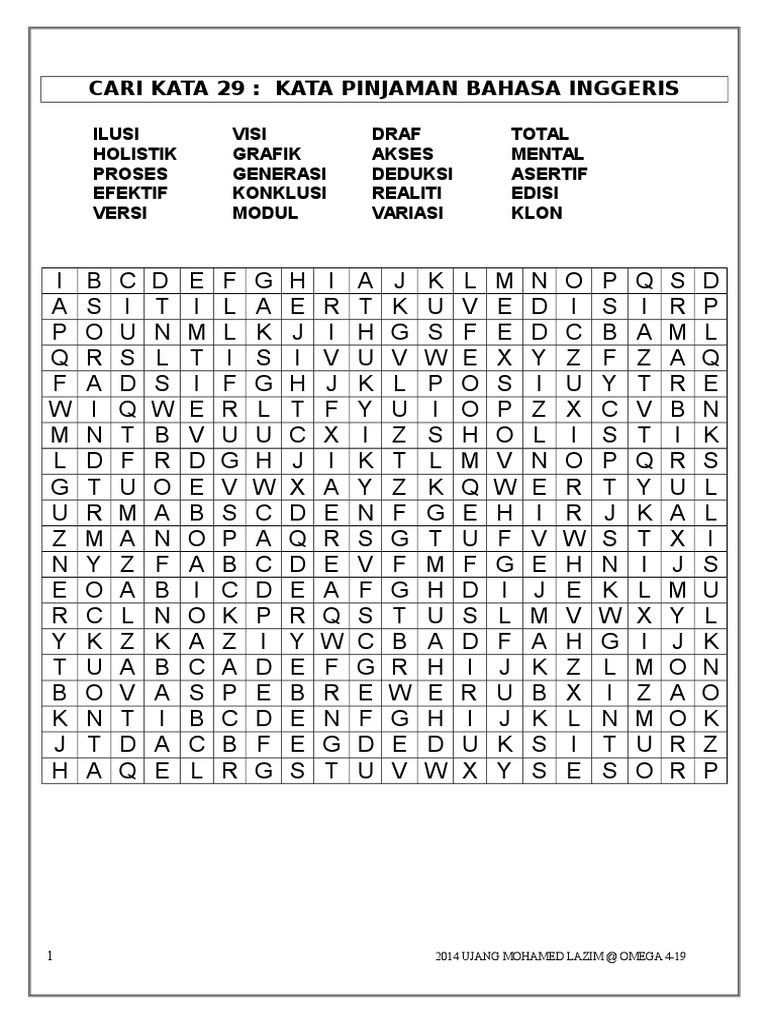 Cari Kata 29 Kata Pinjaman Bahasa Inggeris