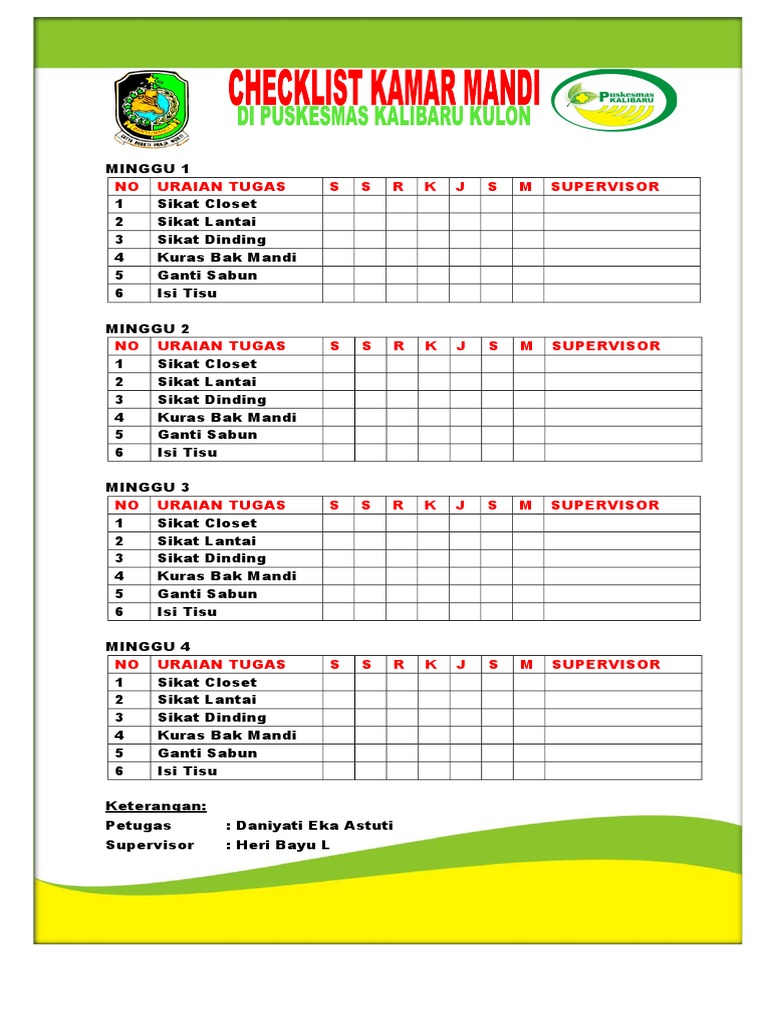 Checklist Kamar Mandi