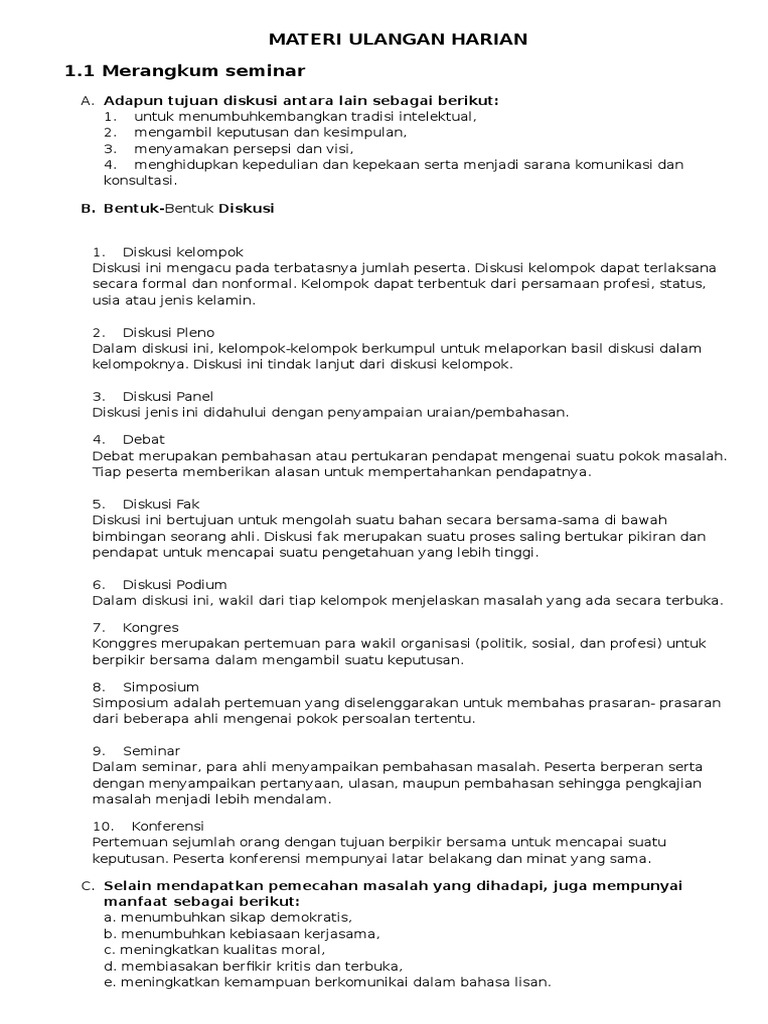 Materi Ulangan Harian Kelas Xi Bahasa Indonesia 2016 Semester Genap