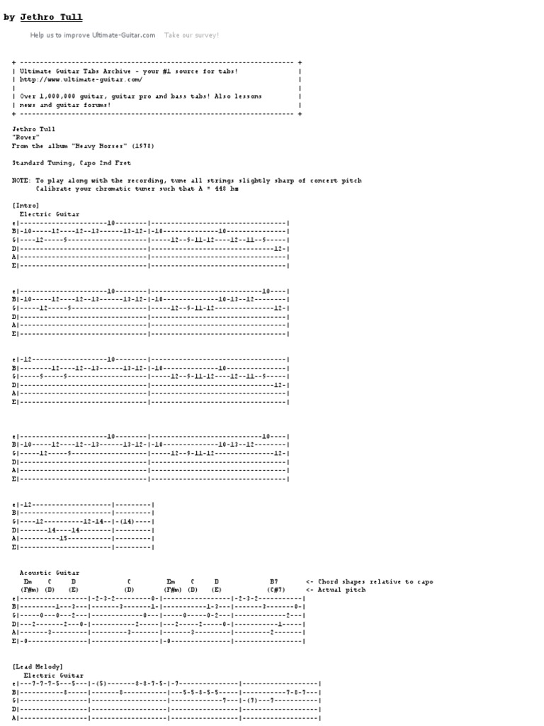 ROVER TAB by Jethro Tull at UltimateGuitar PDF Guitars Necked Lutes