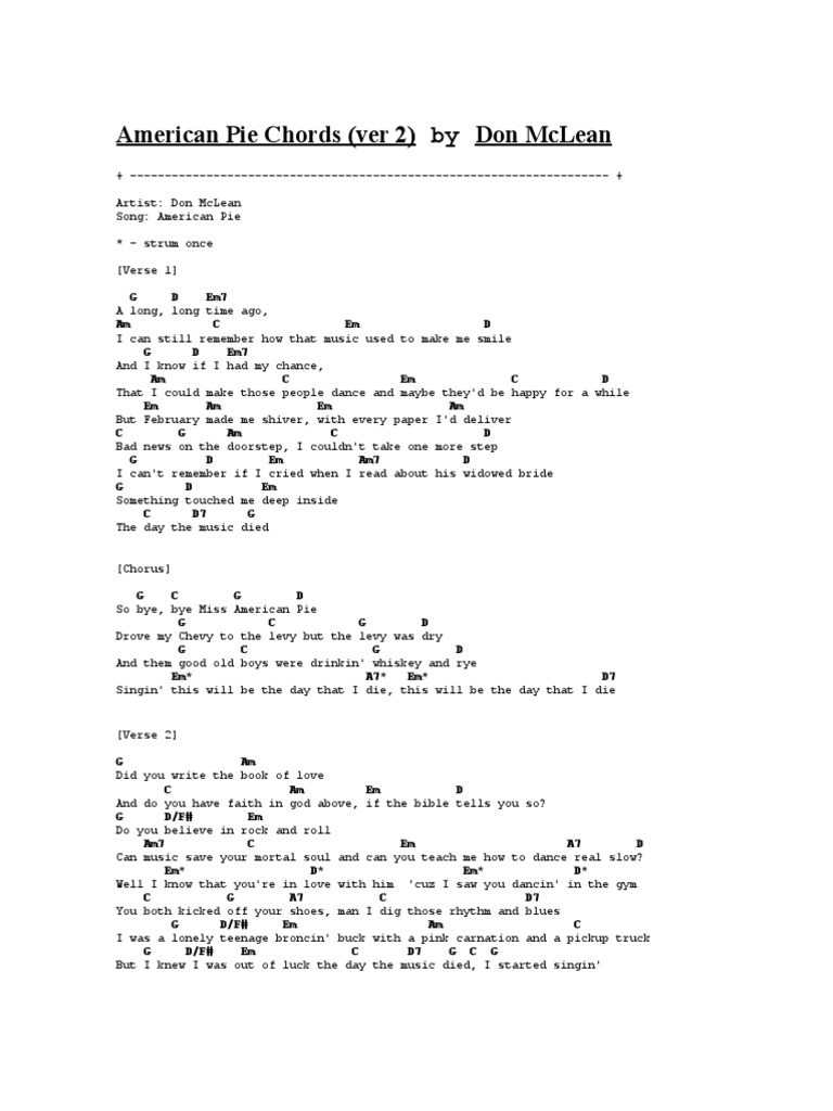 American Pie Chords Music