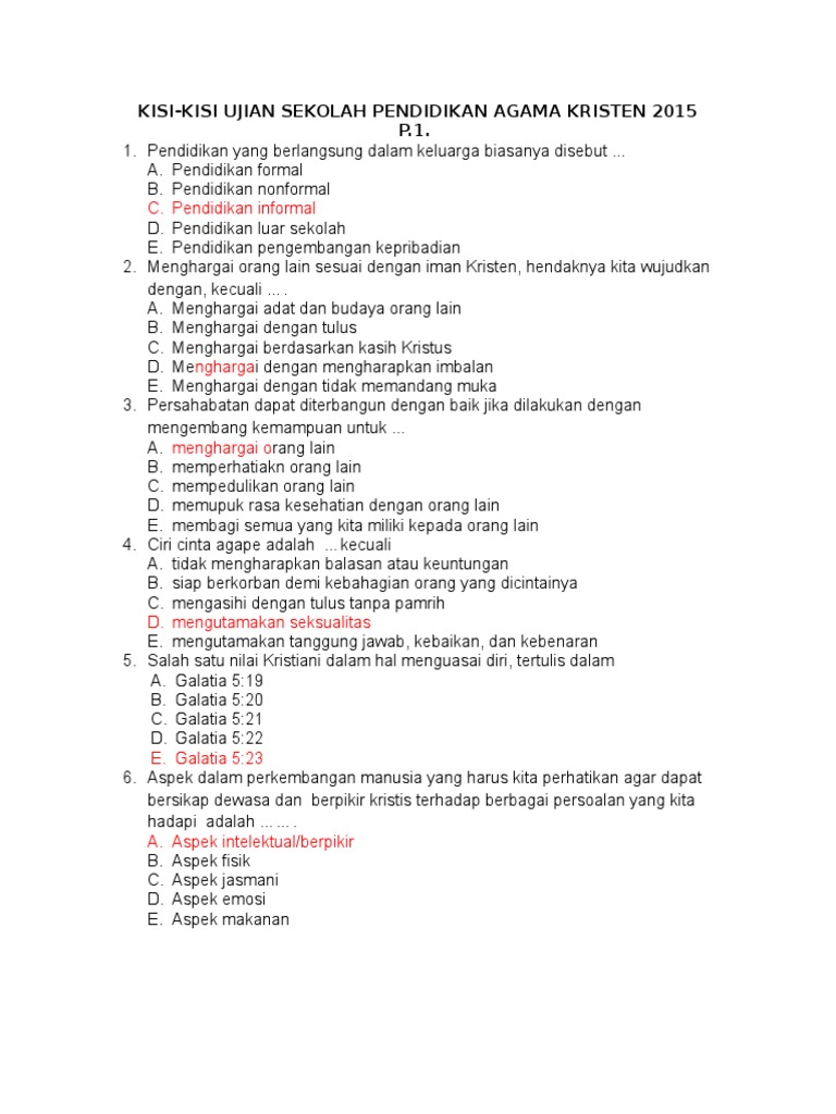 SOAL AGAMA KRISTEN 2015 Kelas Xii