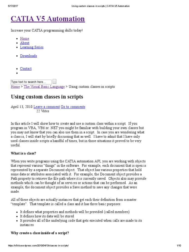 Using Custom Classes in Scripts - CATIA V5 Automation | PDF | Class ...
