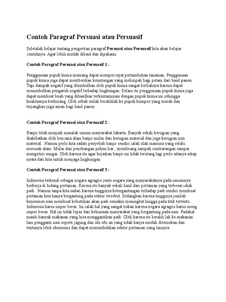 Contoh Paragraf Persuasi Atau Persuasif