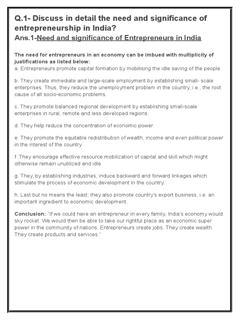 Importance of Entrepreneurship in India | PDF | Economic Development ...