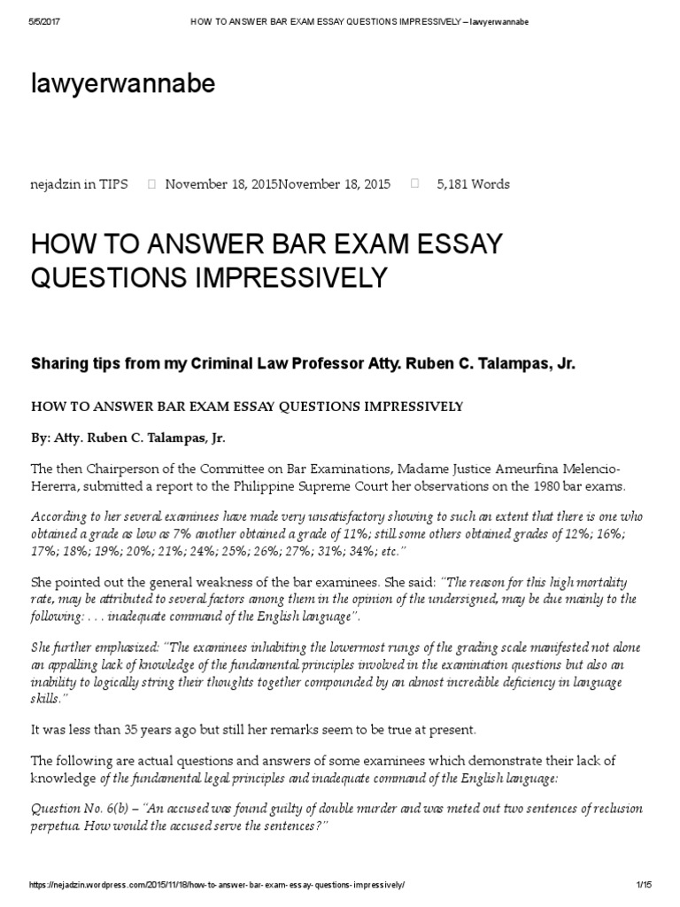 Bar Exam Essay Tips | PDF | Question | Supreme Courts