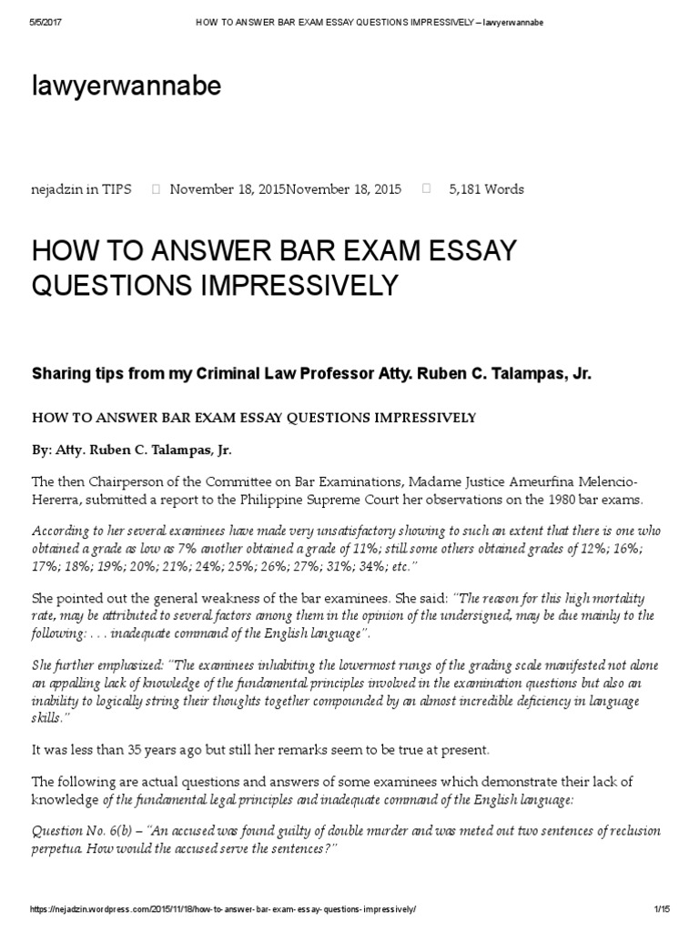 How To Answer Bar Exam Essay Questions Impressively | PDF | Question |  Supreme Courts