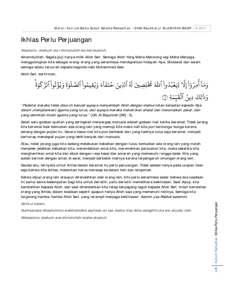 Ikhlas Perlu Perjuangan Pdf
