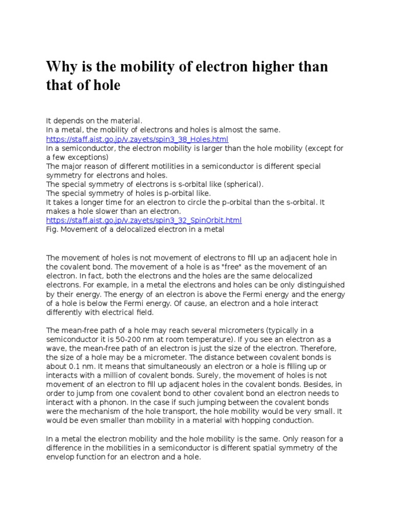 Why Is The Mobility of Electron Higher Than That of Hole PDF