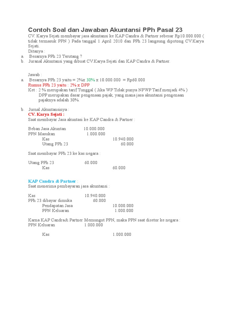 Contoh Latihan Soal Pph 22 Beserta Jawabannya Bangku Sekolah