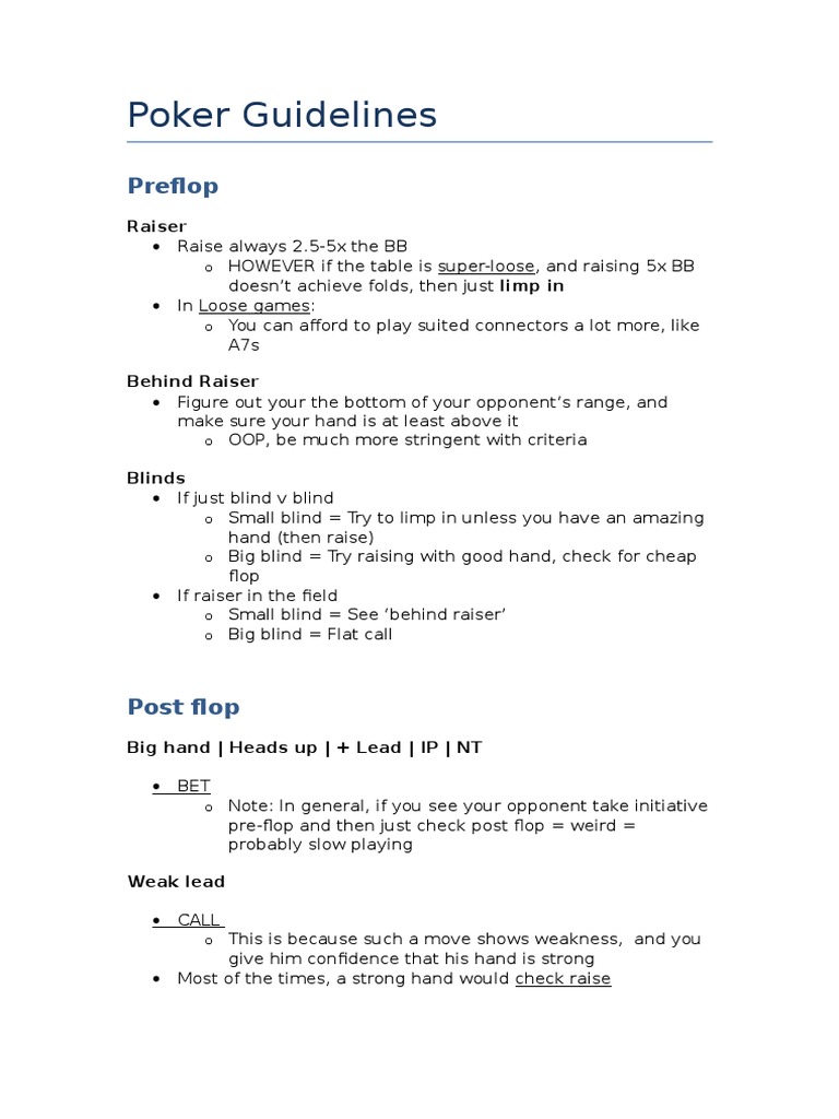 Poker Preflop and Postflop Strategies | PDF