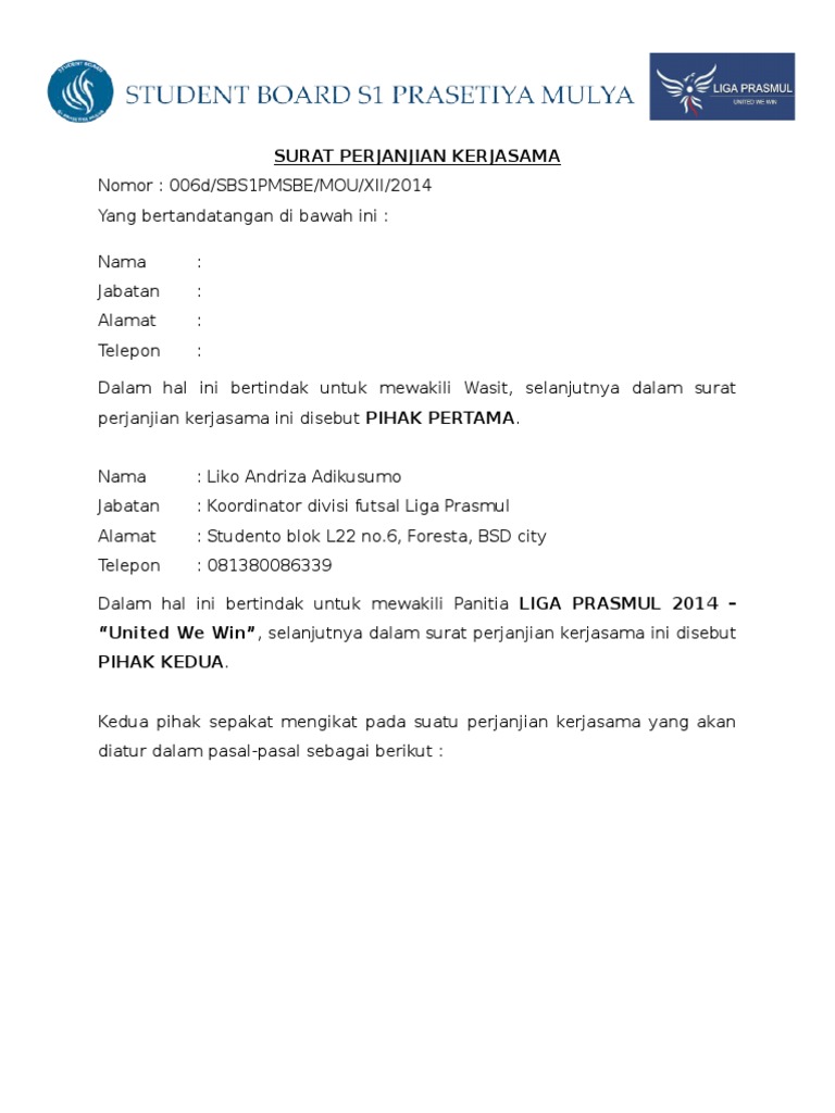 006d Mou Wasit Futsal Surat Perjanjian Kerjasama