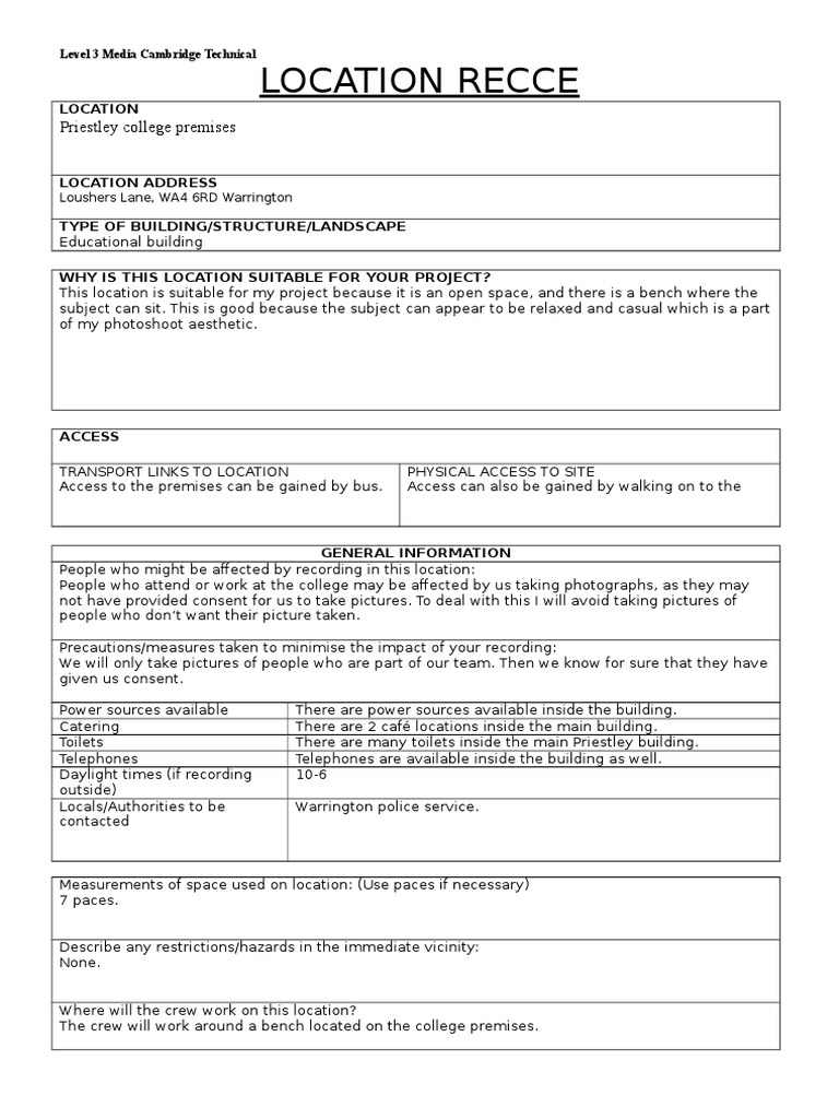 Location Recce Bench | PDF | Business
