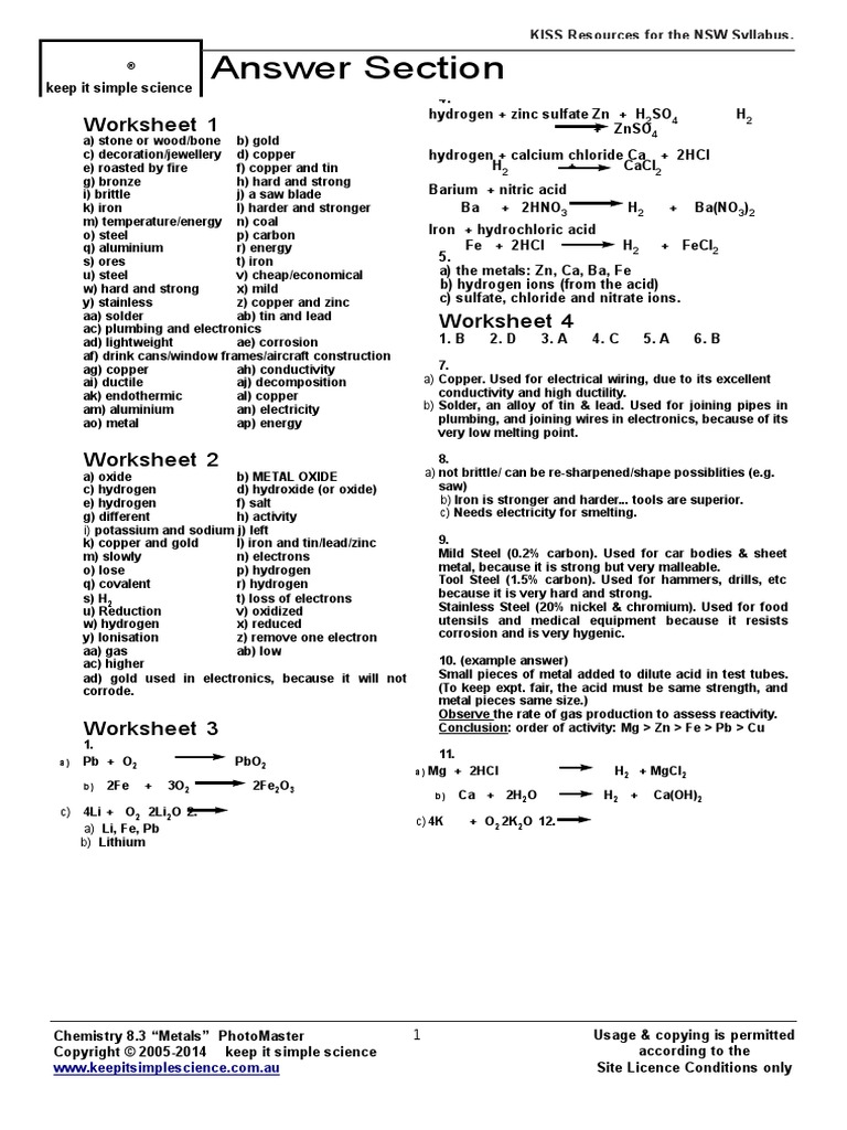 Answers Kiss Metals Worksheets Mole Unit Hydroxide