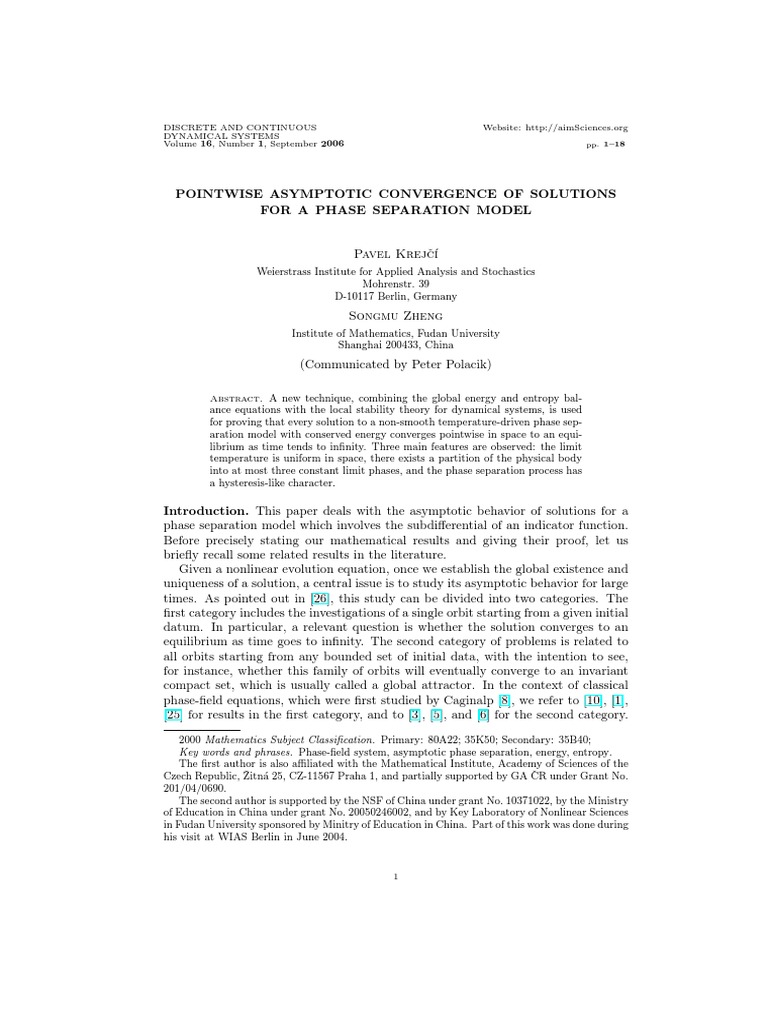 Discrete and continuous dynamical systems volume 16 number 1