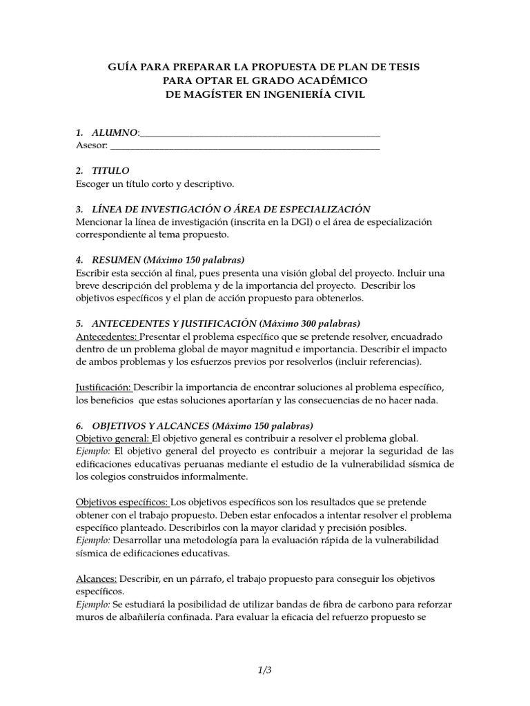 Guía para Propuesta de Plan de Tesis | PDF | Presupuesto | Hipótesis