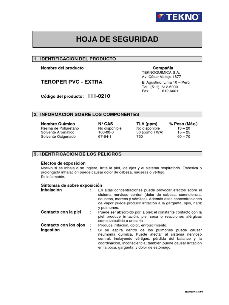 Msds - PVC Extra - 2010-04 | PDF | Agua | Residuos