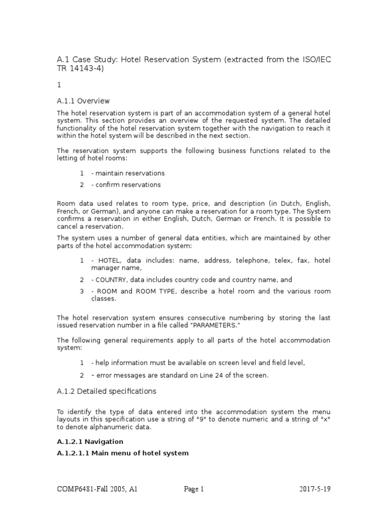 Hotel Reservation System Overview | PDF | Specification (Technical ...