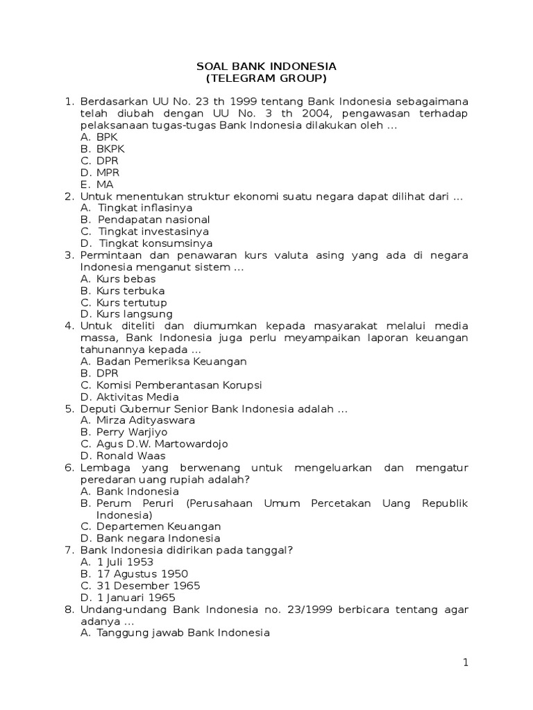 Contoh Soal Bank Indonesia Telegram