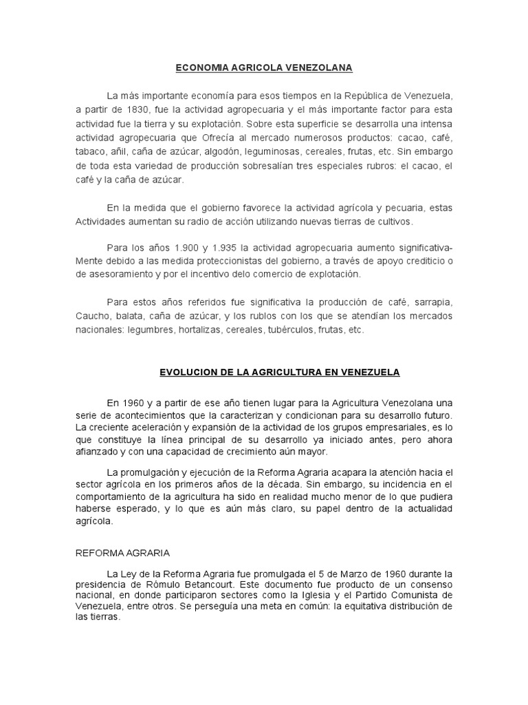 Evolución de la Economía Agrícola en Venezuela | PDF | Agricultura ...