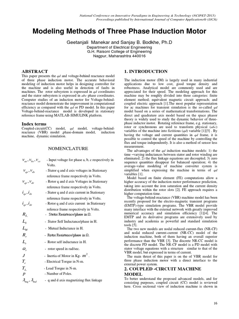 Modeling Methods of Three Phase Induction Motor: Geetanjali Manekar and ...