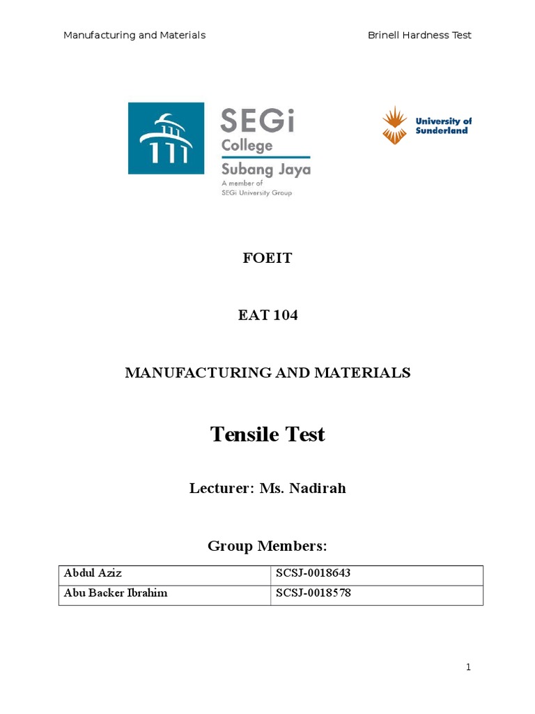Brinell Hardness Test PDF Hardness Chemical Product Engineering