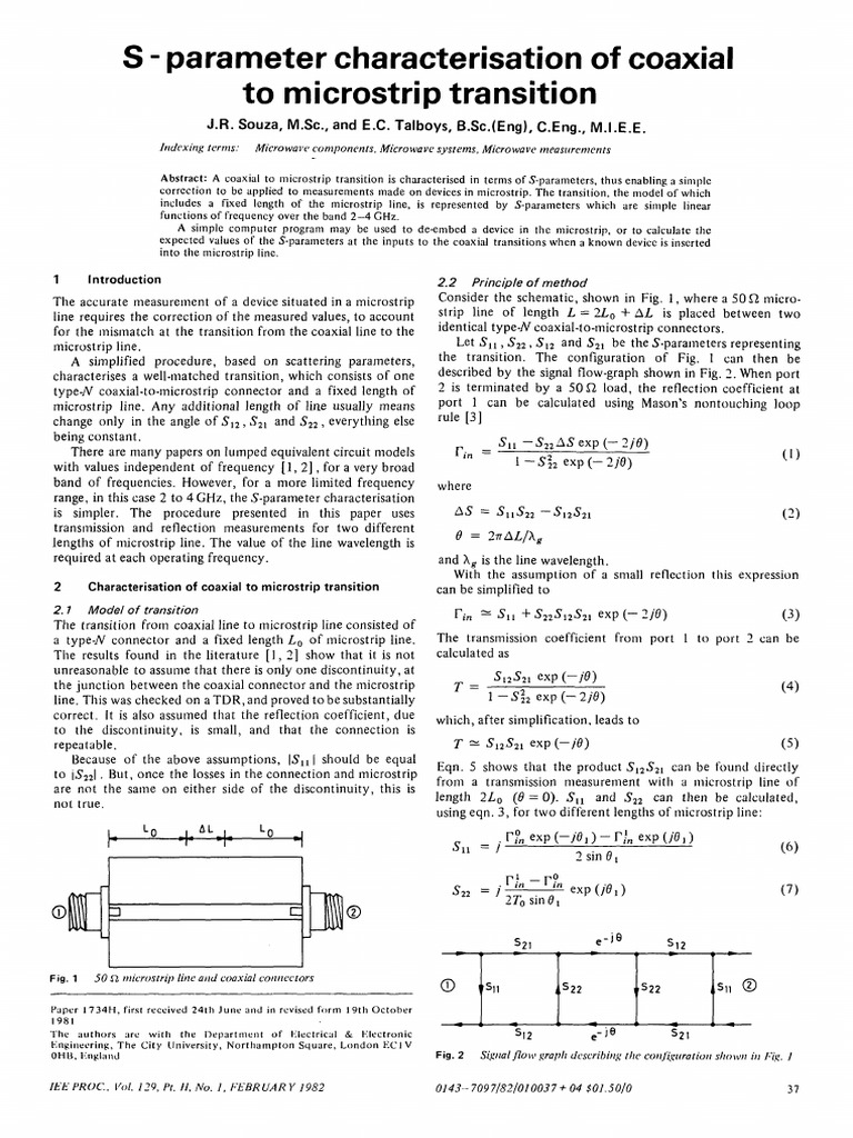 S-Parameter Characterisation of Coaxial To Microstrip Transition | PDF ...