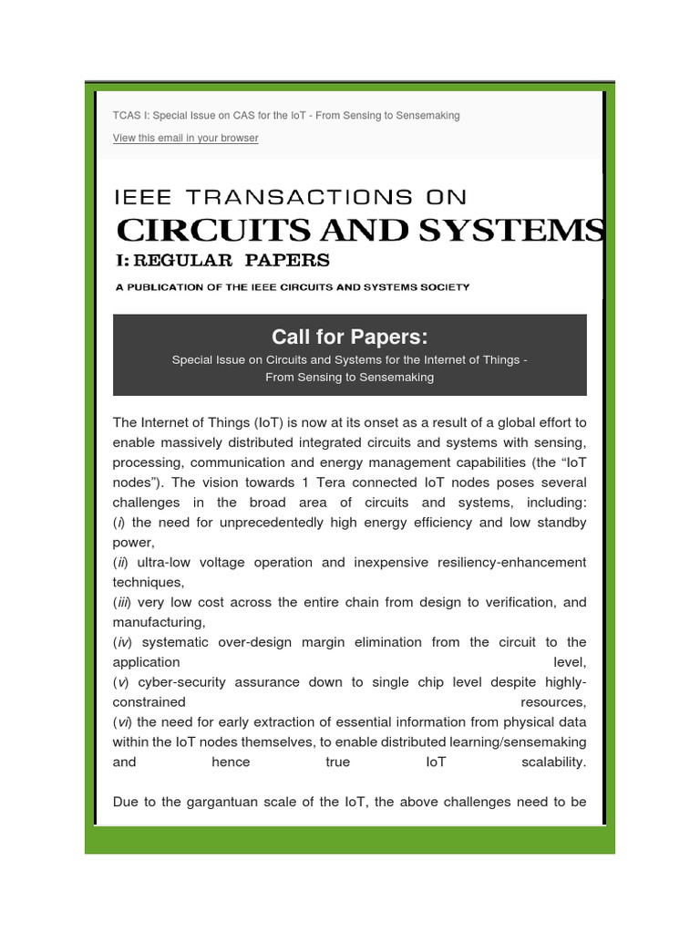 CFP TCAS I IoT Special Issue Alioto | PDF | Internet Of Things ...