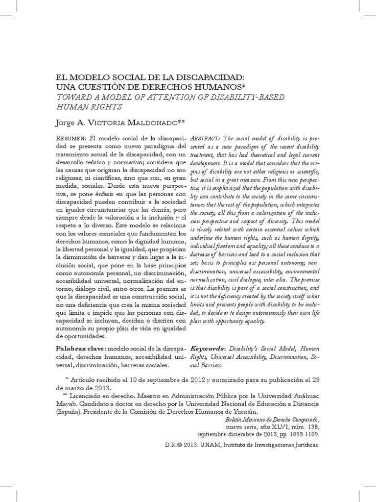 El Modelo Social de La Discapacidad Maldonado 1 PDF | PDF | Invalidez ...