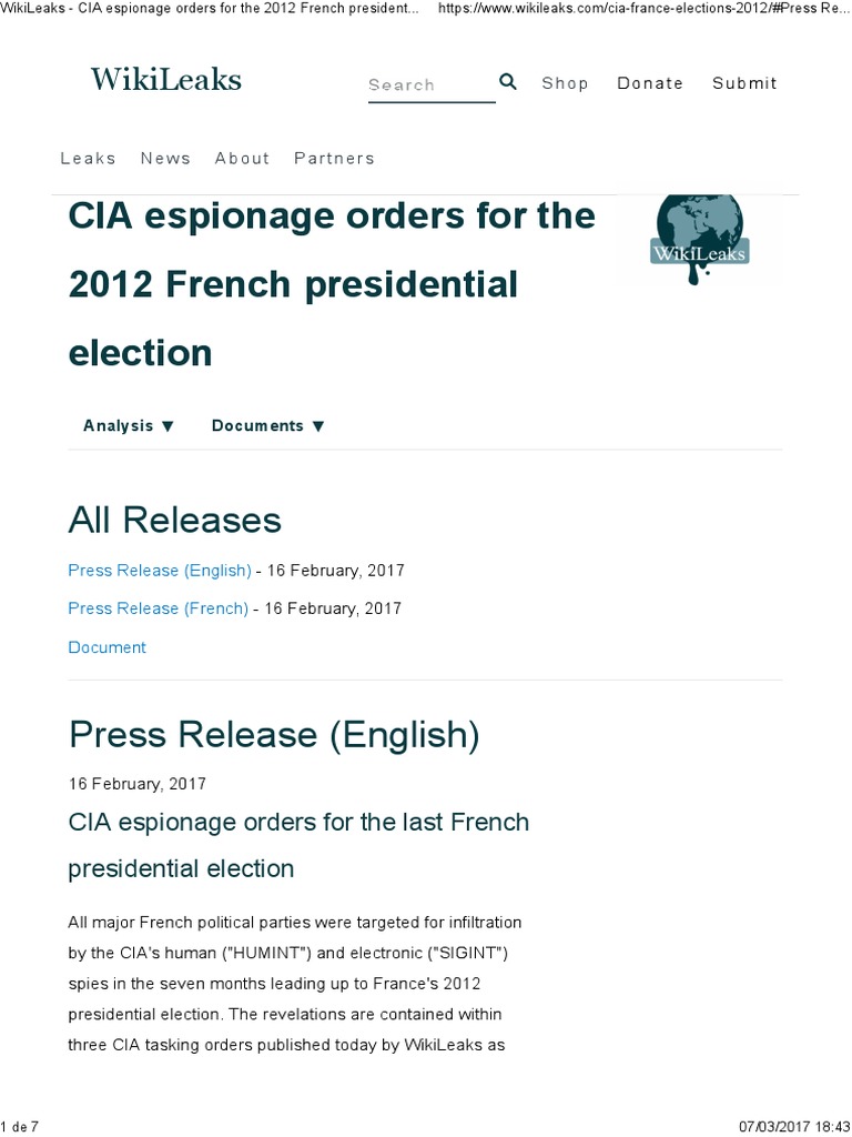Wikileaks CIA Espionage 1 PDF Espionage Wiki Leaks