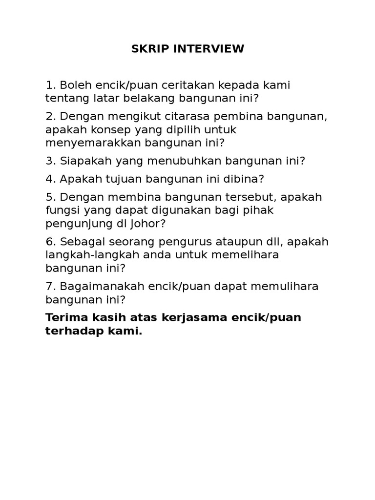 Skrip Interview Bangunan di Johor | PDF