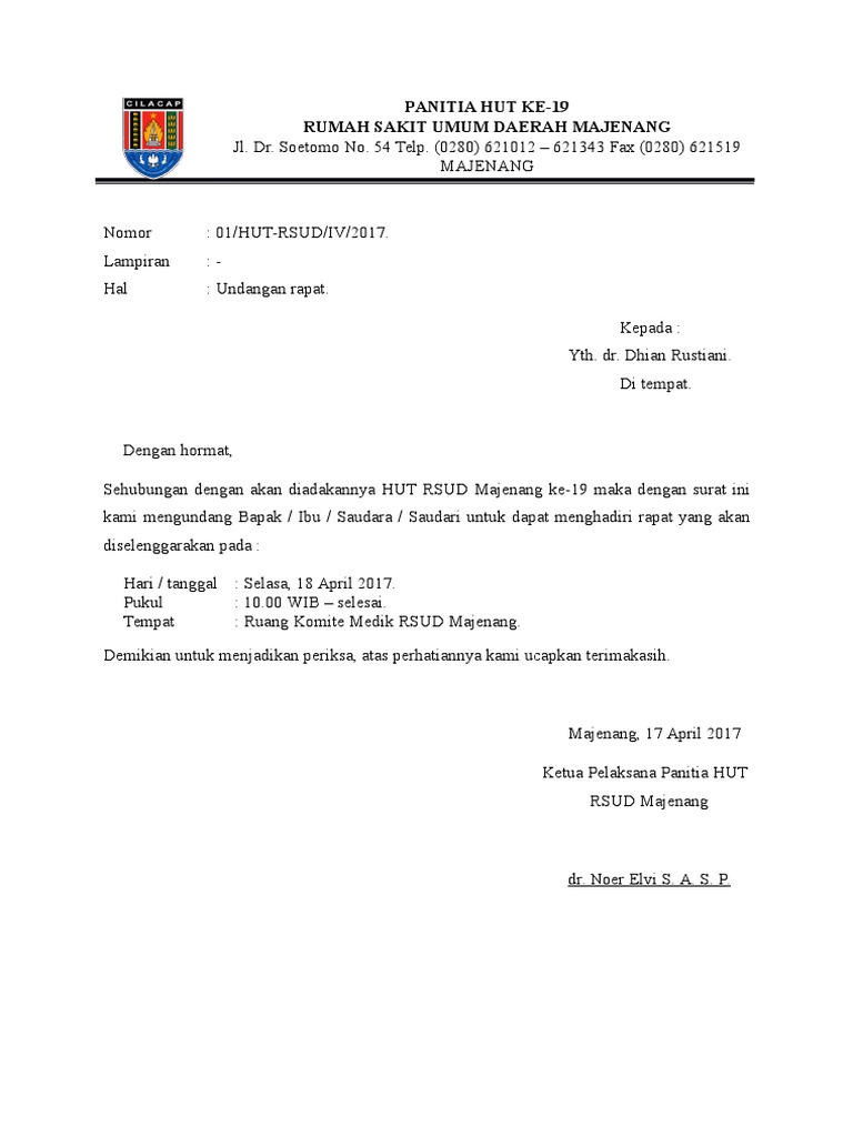Contoh Surat Undangan Rapat Komite