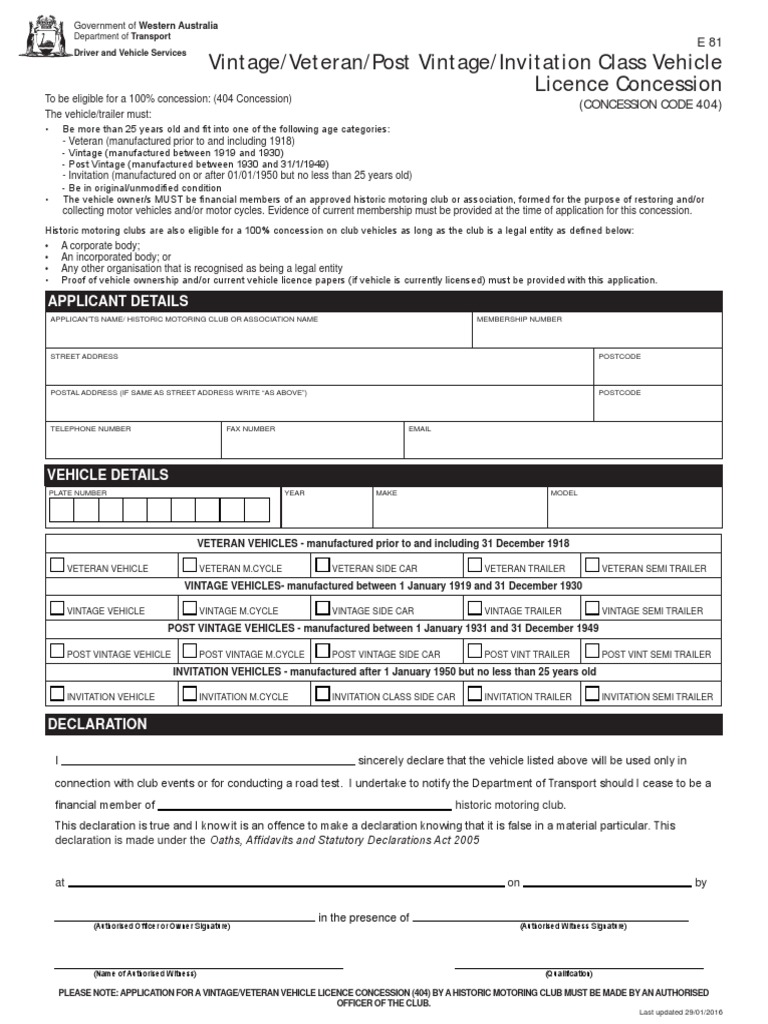 Vehicle Concession Registration Form PDF Justice Of The Peace