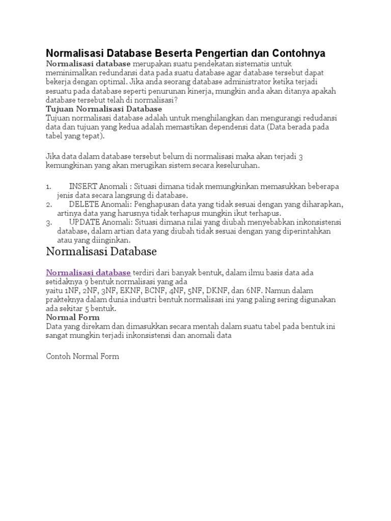 Normalisasi Database Beserta Pengertian Dan | PDF