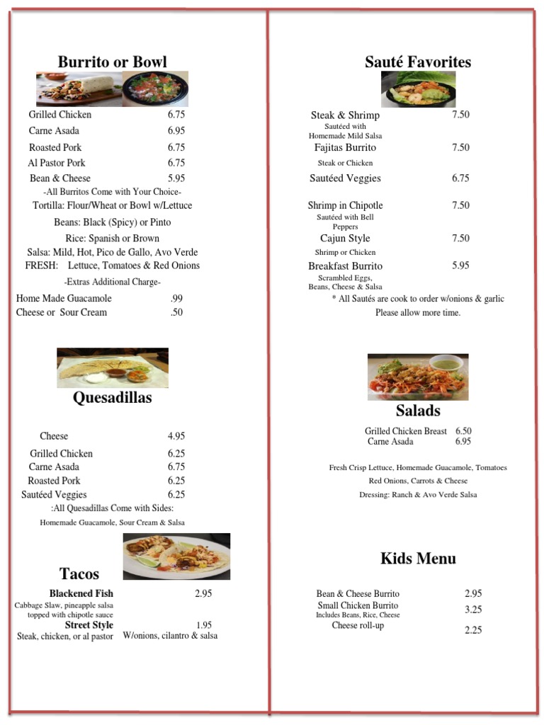 To-Go Menu Inside Page 4-11-17 | PDF | Burrito | Fast Food