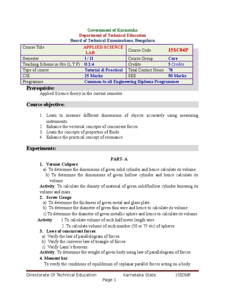 Applied Science Lab Course Overview | PDF | Volume | Test (Assessment)