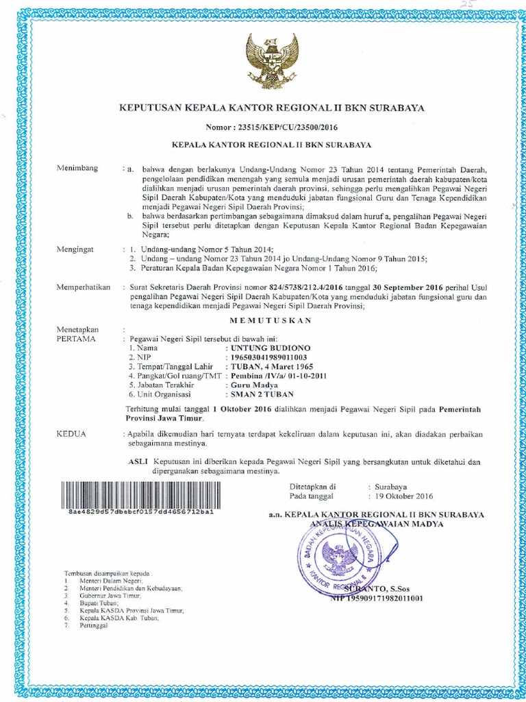 Contoh Sk Jabatan Terakhir Pns Guru Paud