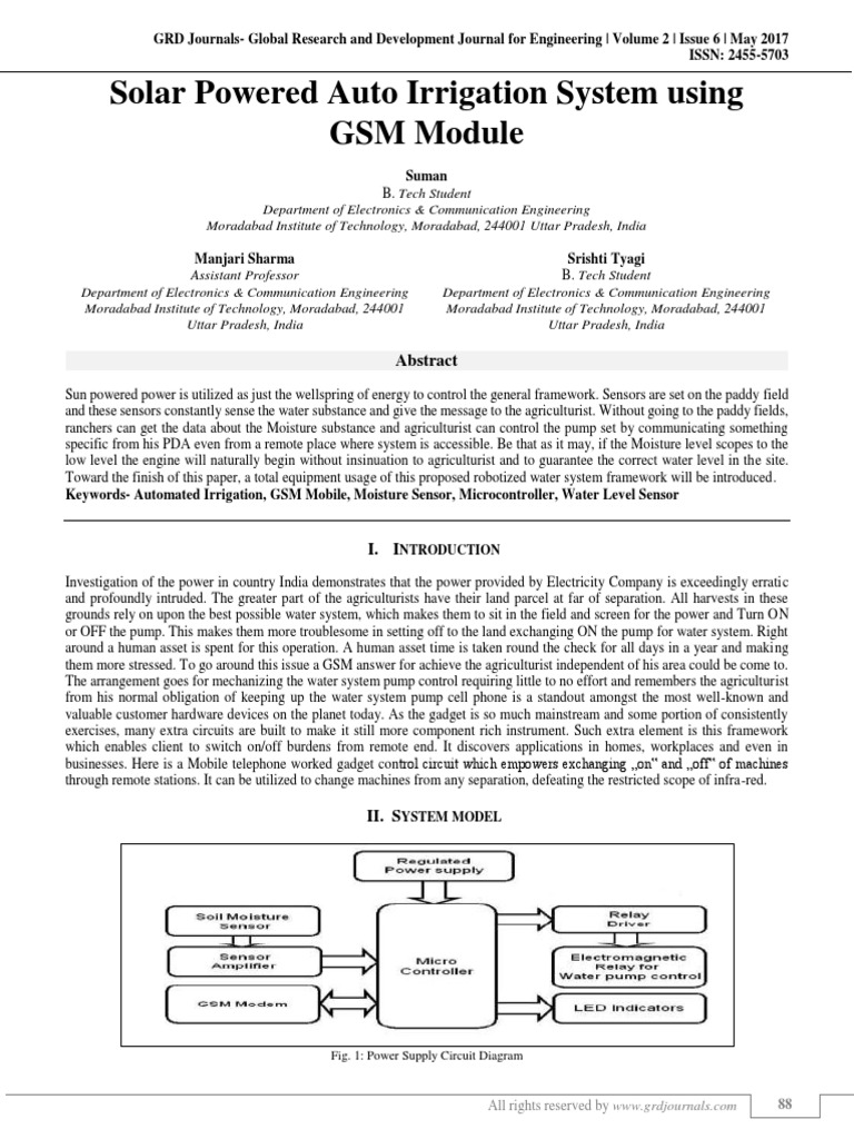 Solar Powered Auto Irrigation System Using GSM Module PDF Short