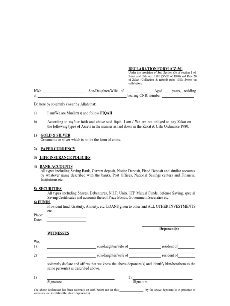 Cz 50 Cdc Declaration Form Pdf Securities Finance Oath Of Office